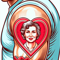 tattoo of mom in a red heart on a mans arm 