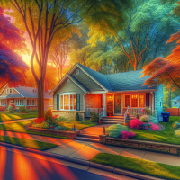 example ranch home in strongsville ohio 44149 in the 200k price range, view from street, HRD, PHOTOREALISTIC 