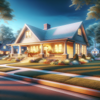 REALISTIC ranch home in strongsville ohio 44149 , view from street, HRD, PHOTOREALISTIC , BEAUTIFUL SUMMER DAY 