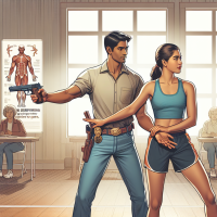 create a here image for this blog post topic: Women's Self-Defense Seminars: Beyond the Gun, include a sexy woman and a sexy man 