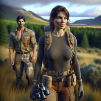 create a here image for this blog post topic: The Empowerment of Solo Hunting Trips for Women, include a curvy but fairly slim and attractive woman and a model like man, photo realistic, HDR, 4k, 