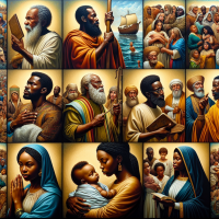 Black entire cast of the biblical figures of bible