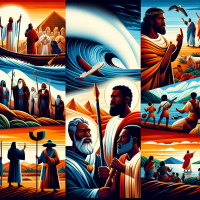 Black entire cast  and imagery of the biblical figures of bible